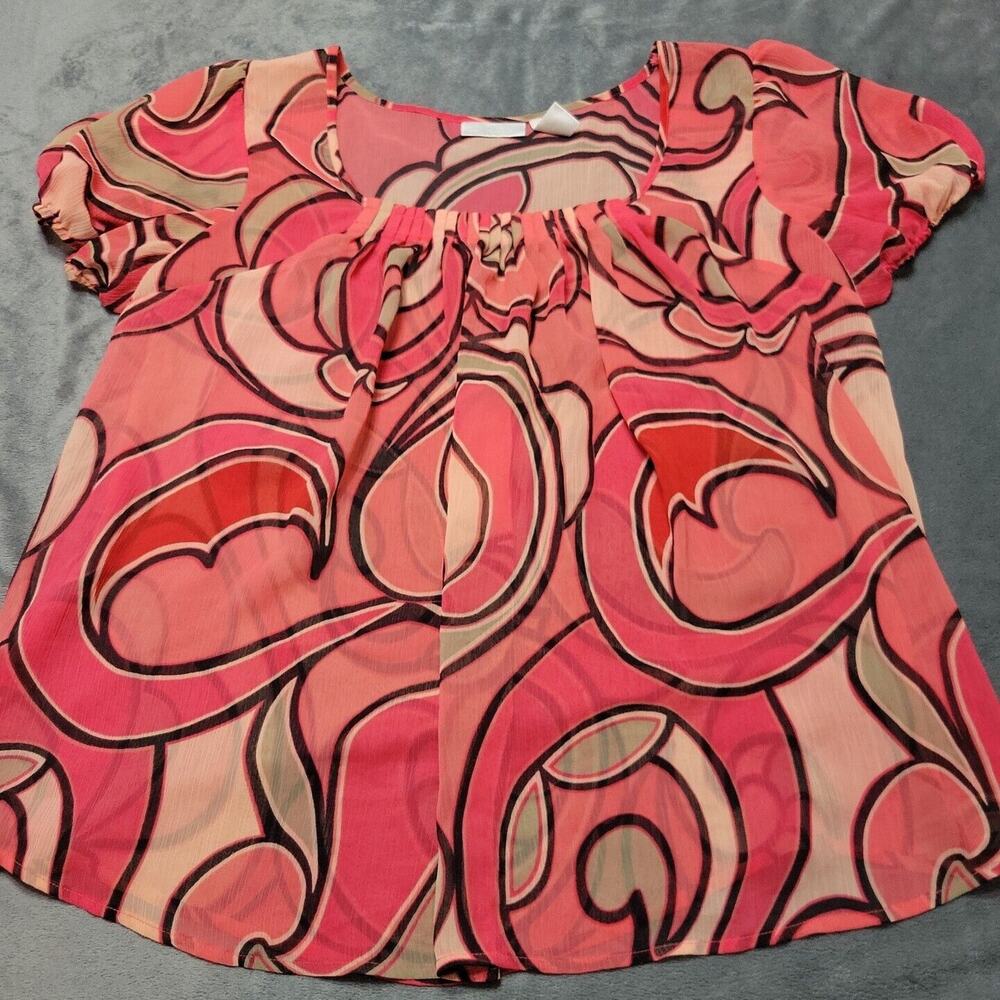 Worthington Shirt Womens 1X Pink Leaf‎ Top Sleeveless Notch Lightweight Pullover